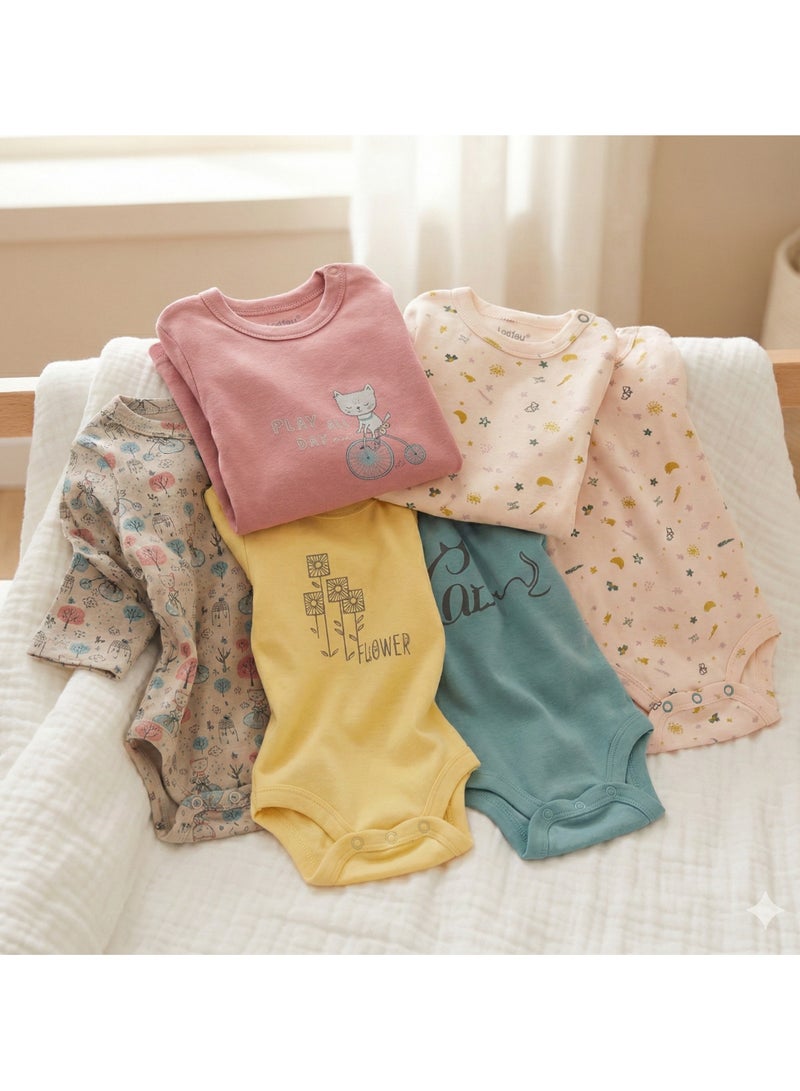 جونيور ملابس داخلية بأكمام طويلة للأطفال الرضع، عبوة من 6 قطع، تصاميم متعددة، قطن 100% - للبنات - Image 3